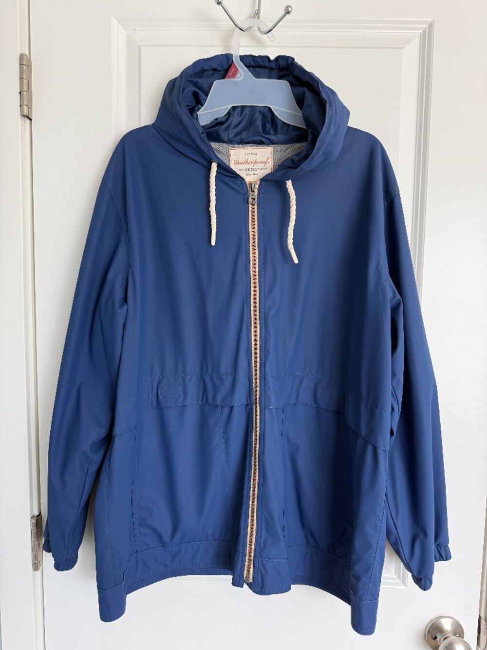 Weatherproof Vintage Hooded Rain Jacket Blue Full Zip Lightweight Men's XL